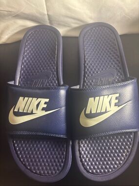 Nike Dark Blue Slide Sandals with White Logo